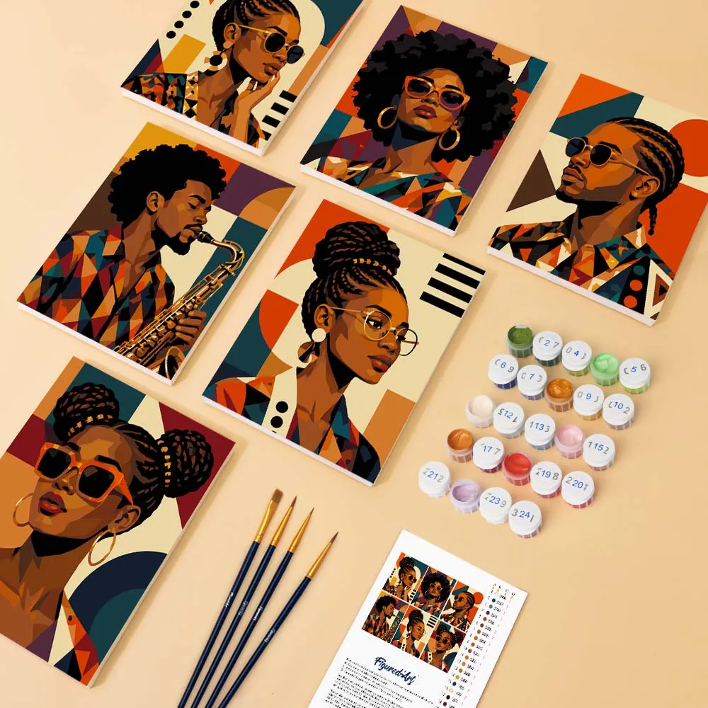 Figured'Art Mini Serie Afro Pop Art Portretten schilderen op nummer 6x 15x20cm