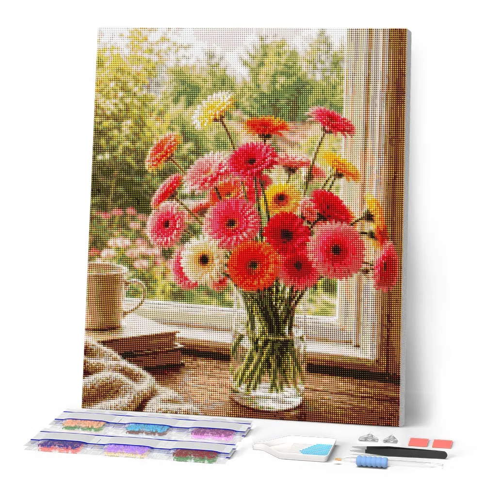 Figured'Art Vrolijke Gerbera's diamond painting 40x50 cm bloemen