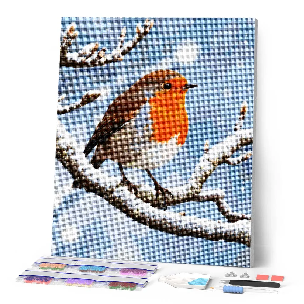 Figured'Art Winterroodborstje diamond painting 40x50 cm vierkant