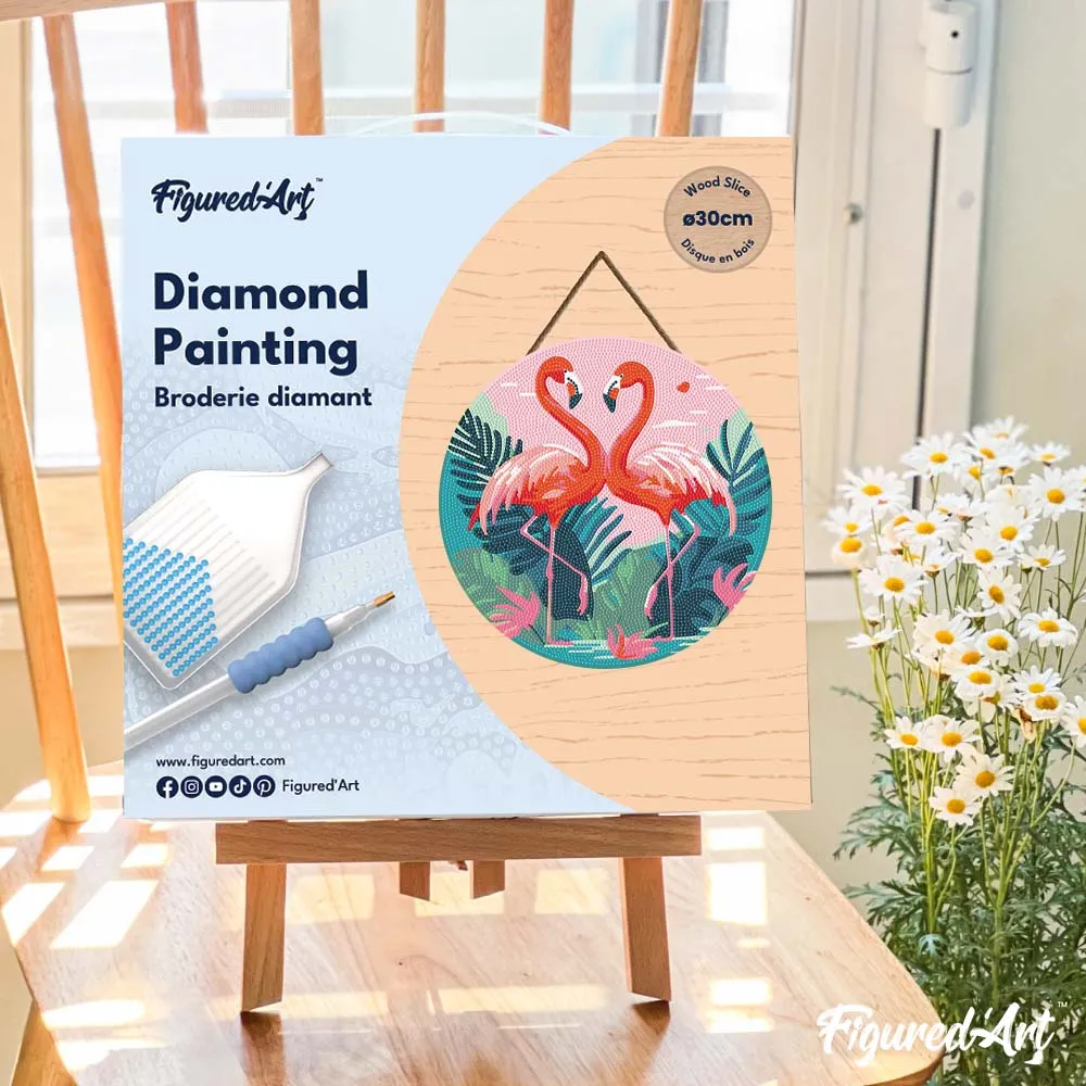 Figured'Art Tropische Flamingo's diamond painting hout 30cm