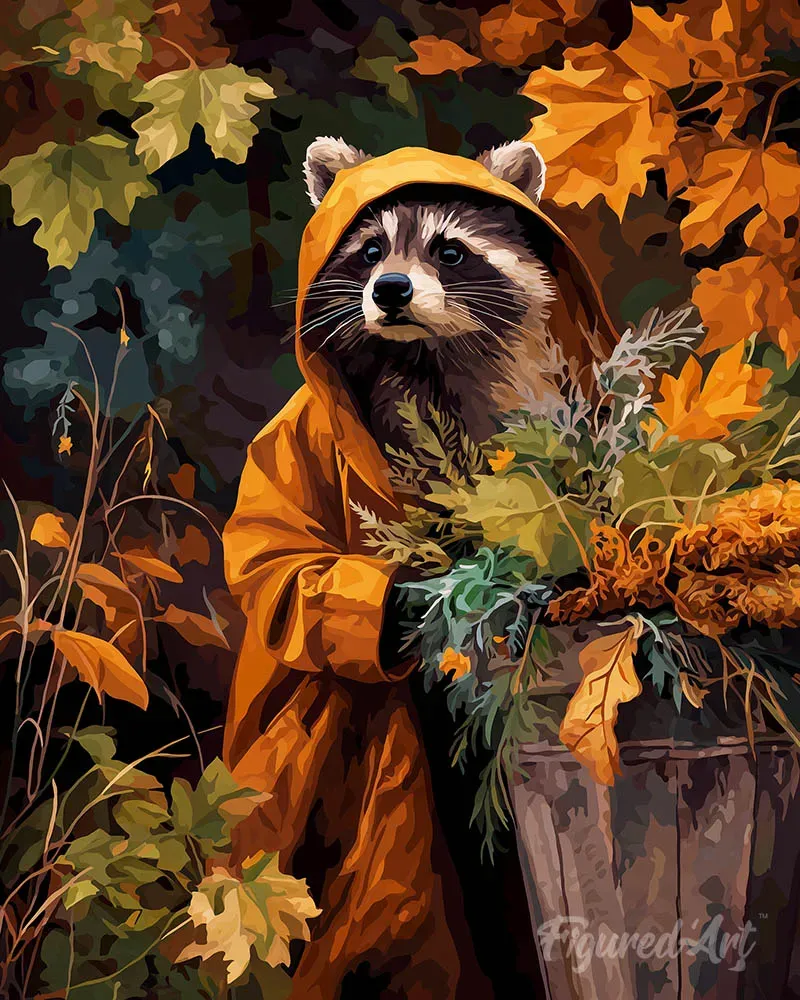 Figured'Art Wasbeer in regenjas diamond painting 40x50 cm dieren