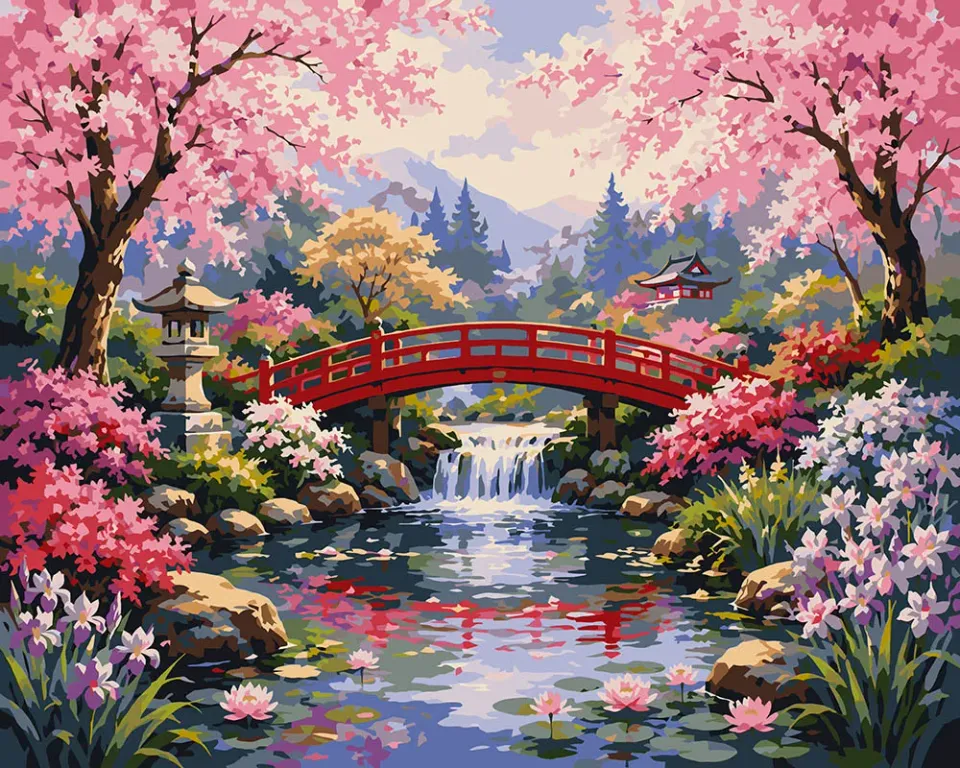 Figured'Art Brug in de Japanse tuin schilderen op nummer 40x50 cm