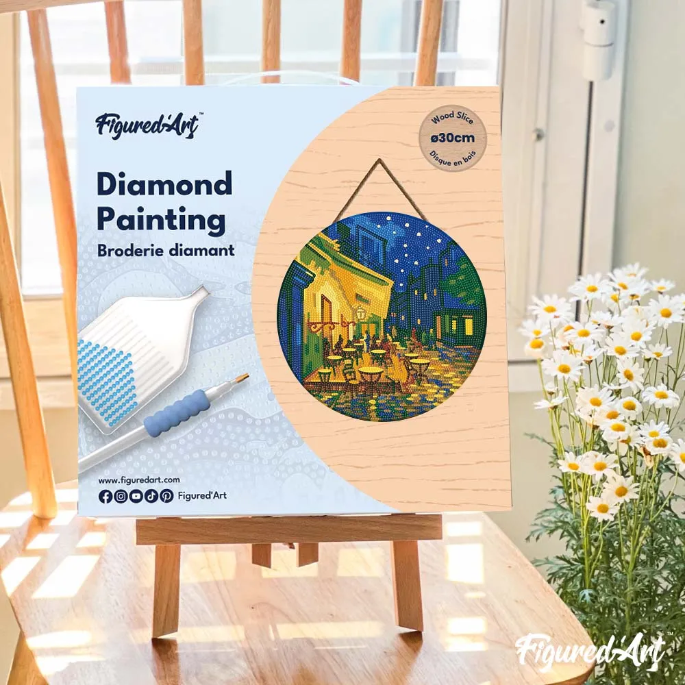 Figured'Art Van Gogh Café Terras bij Nacht diamond painting 30cm rond