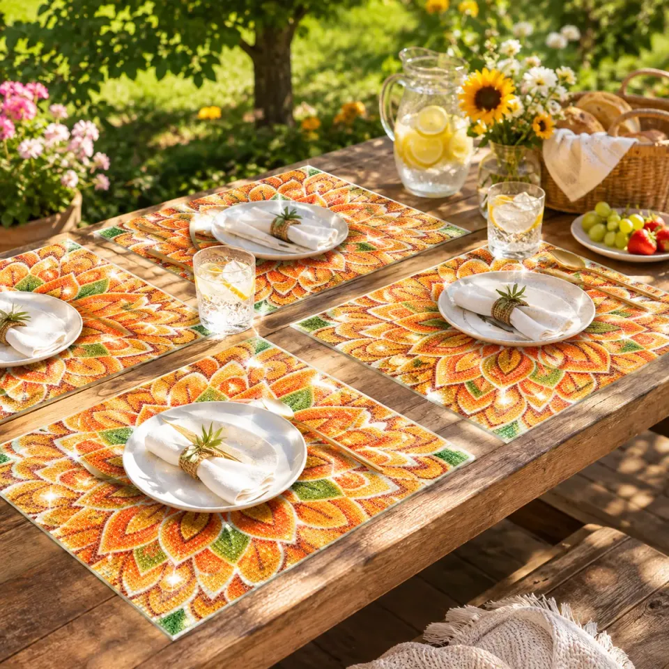 Craft Buddy Crystal Art Flower placemats set van 4 oranje