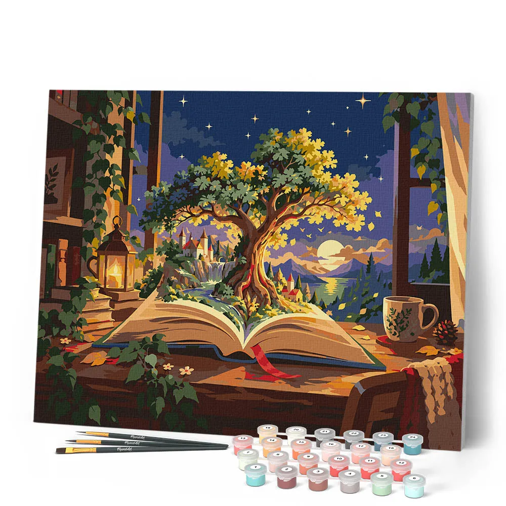 Figured'Art Sprookjeswereld bij Maanlicht schilderen op nummer 40x50
