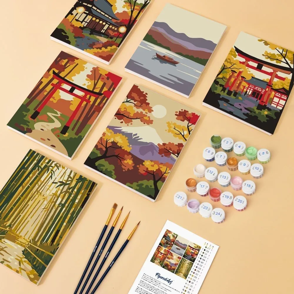 Figured'Art Rustig Japan schilderen op nummer 15x20cm 6 stuks