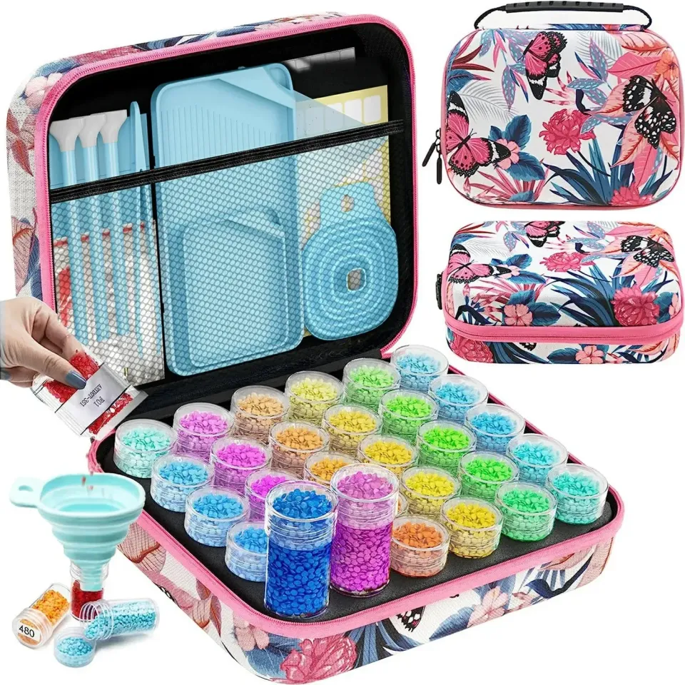 ARTDOT Bloem Diamond Painting Opbergdoos met Tools Steentjeskoffer