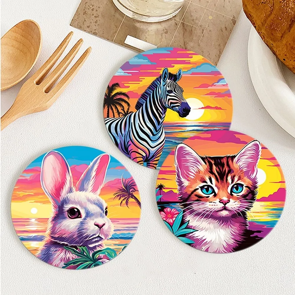 Figured'Art Fauna Pop Art schilderen op nummer onderzetters 10cm 6st