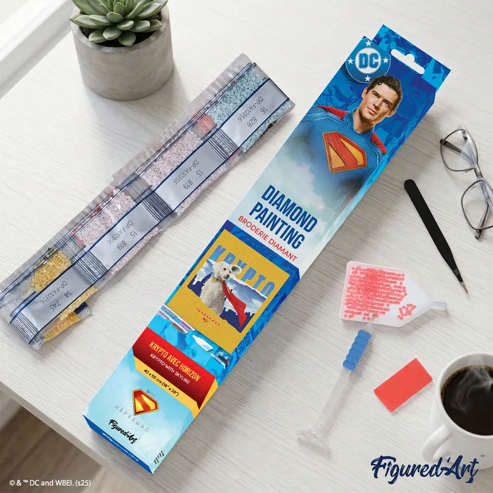 Figured'Art Superman Krypto met skyline diamond painting 40x50cm