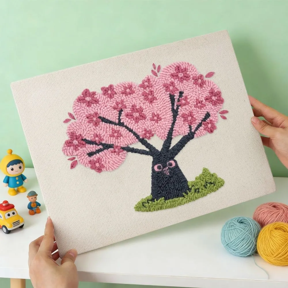 Figured'Art Kersenboom met Uilen punch needle pakket 20x30 met frame
