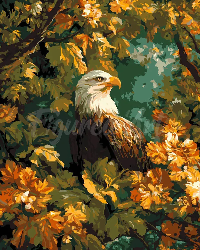 Figured'Art Adelaar Gouden Bladeren schilderen op nummer 40x50 cm