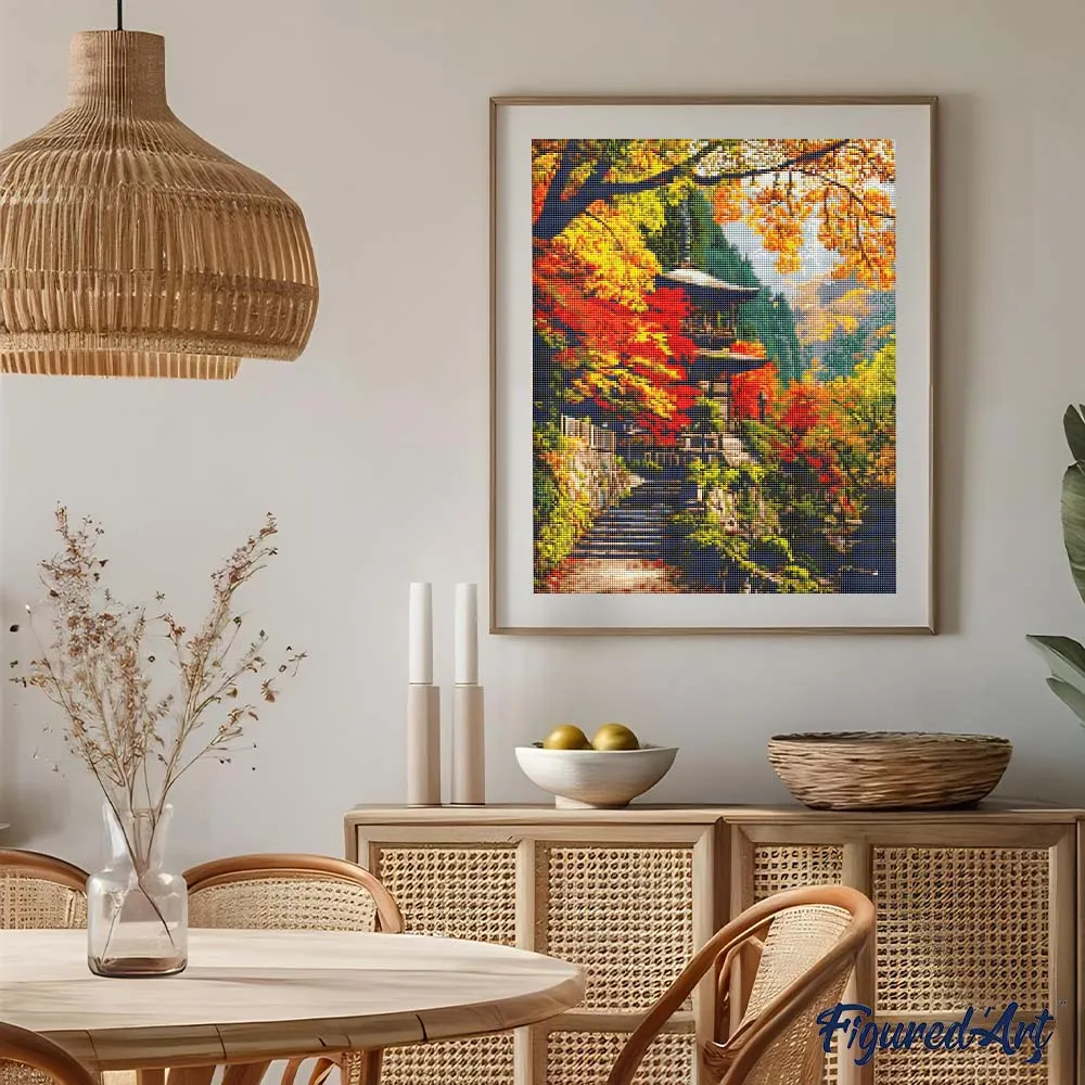 Figured'Art Japanse pagode diamond painting 40x50 herfst