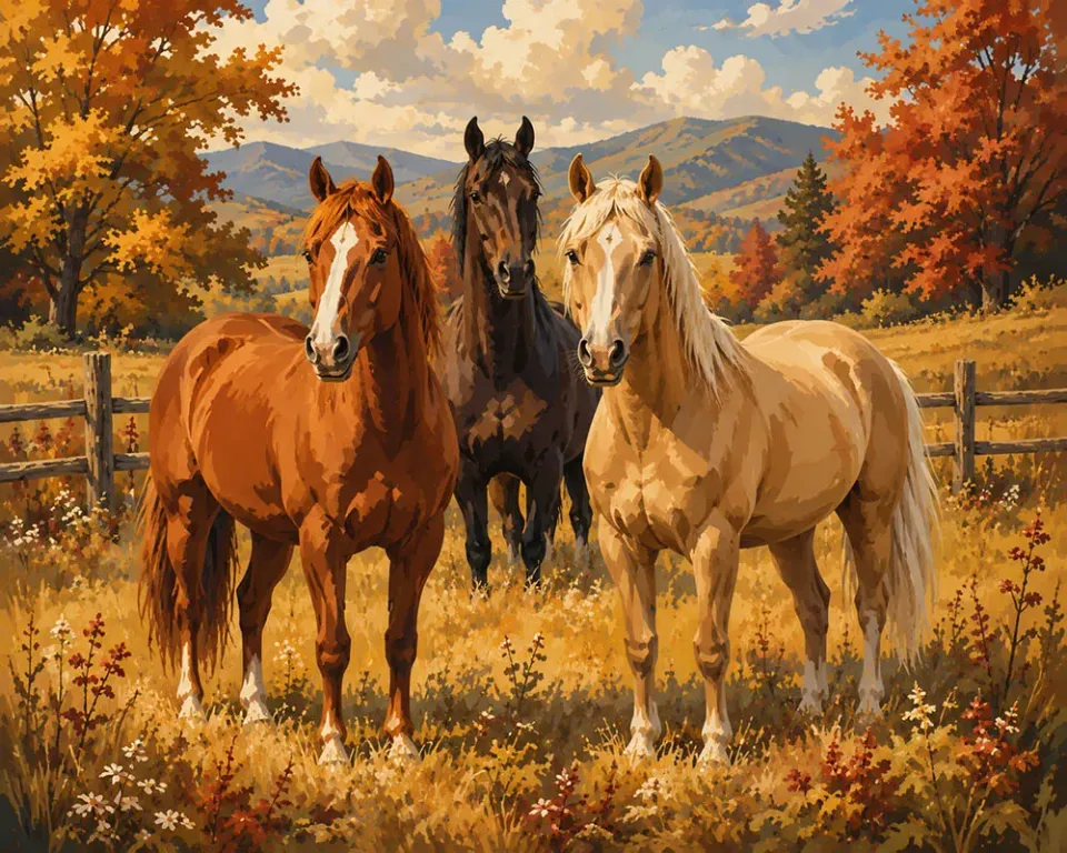 Figured'Art Paarden op de Herfstweide diamond painting 40x50 cm vierkant
