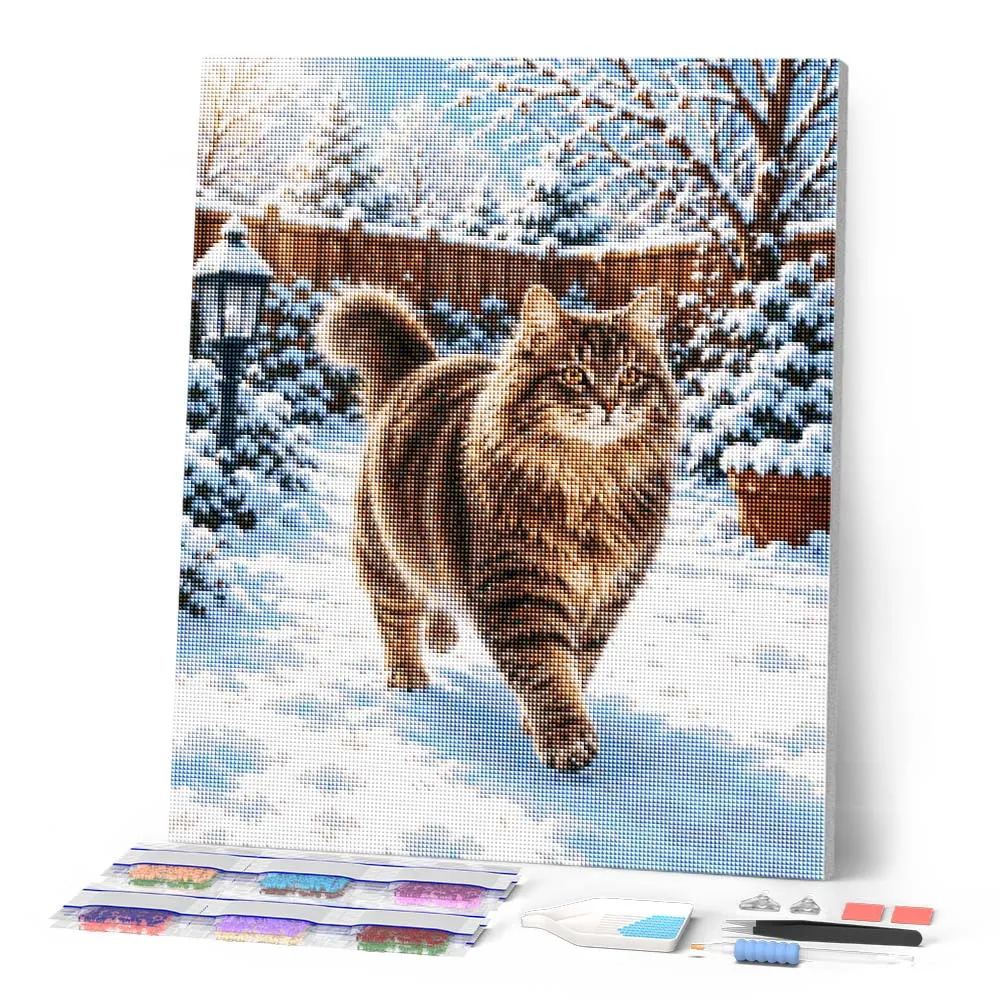 Figured'Art Kat in de winter diamond painting 40x50 cm vierkant