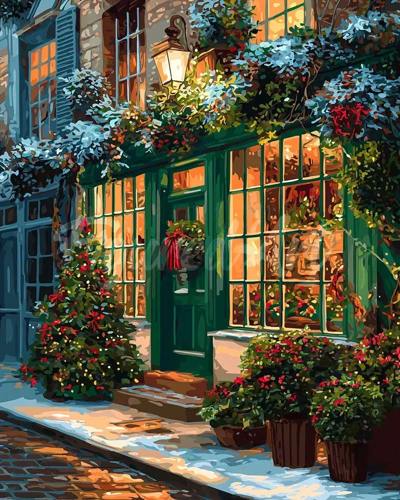 Figured'Art Feestelijke Groene Deur diamond painting 40x50 cm kerst