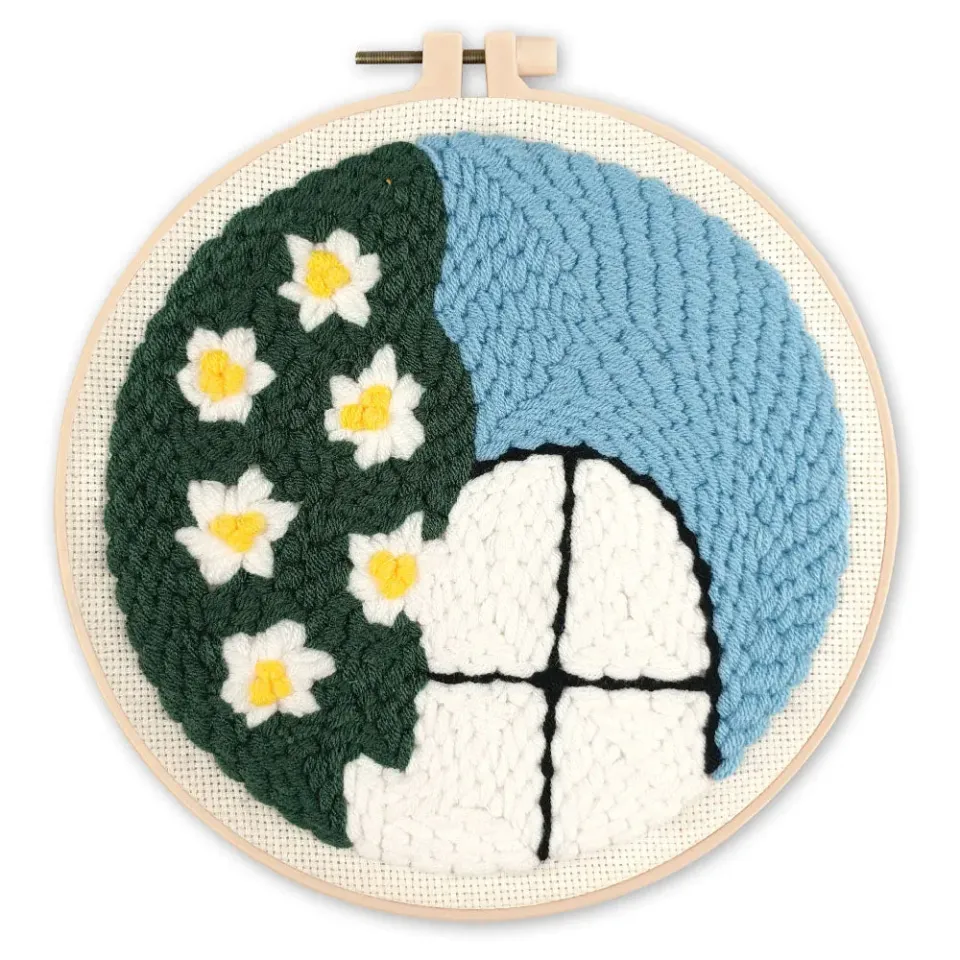 Figured'Art Bloem bij het raam punch needle pakket 20cm