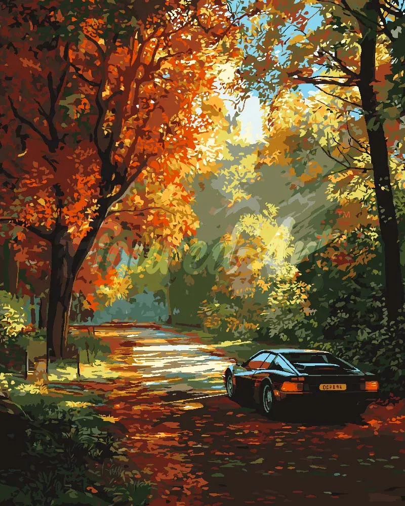 Figured'Art Gouden reis over de weg schilderen op nummer 40x50cm herfst