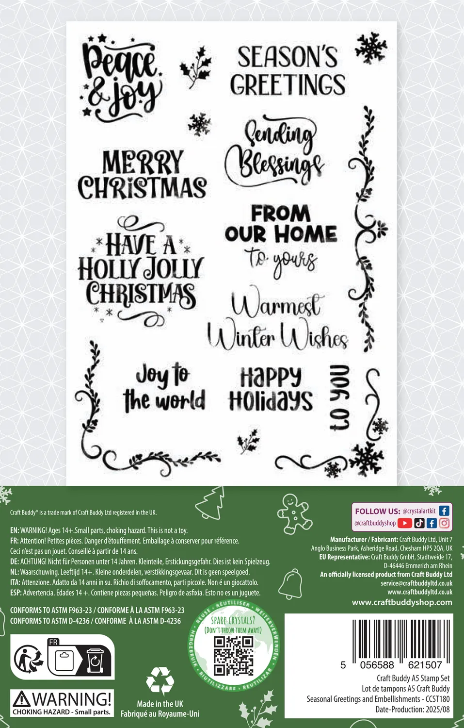 Craft Buddy Seasonal Greetings and Embellishments A5 stempelset kerst