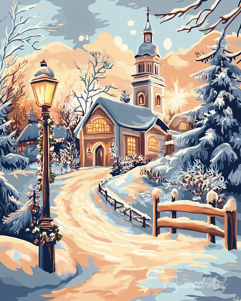 Figured'Art Pad naar de Kapel diamond painting 40x50cm ingelijst winter