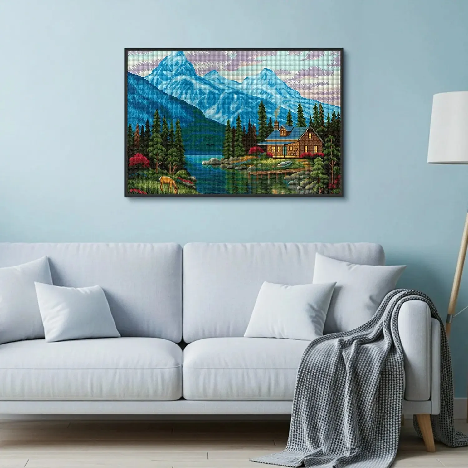 ARTDOT Rocky Cabin View diamond painting huisje 67,3x45,7cm