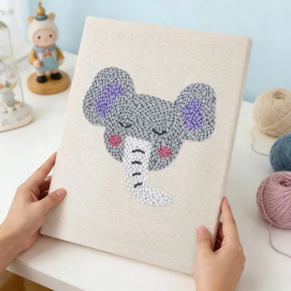 Figured'Art Kleine Olifant punch needle pakket 20x30cm katoen