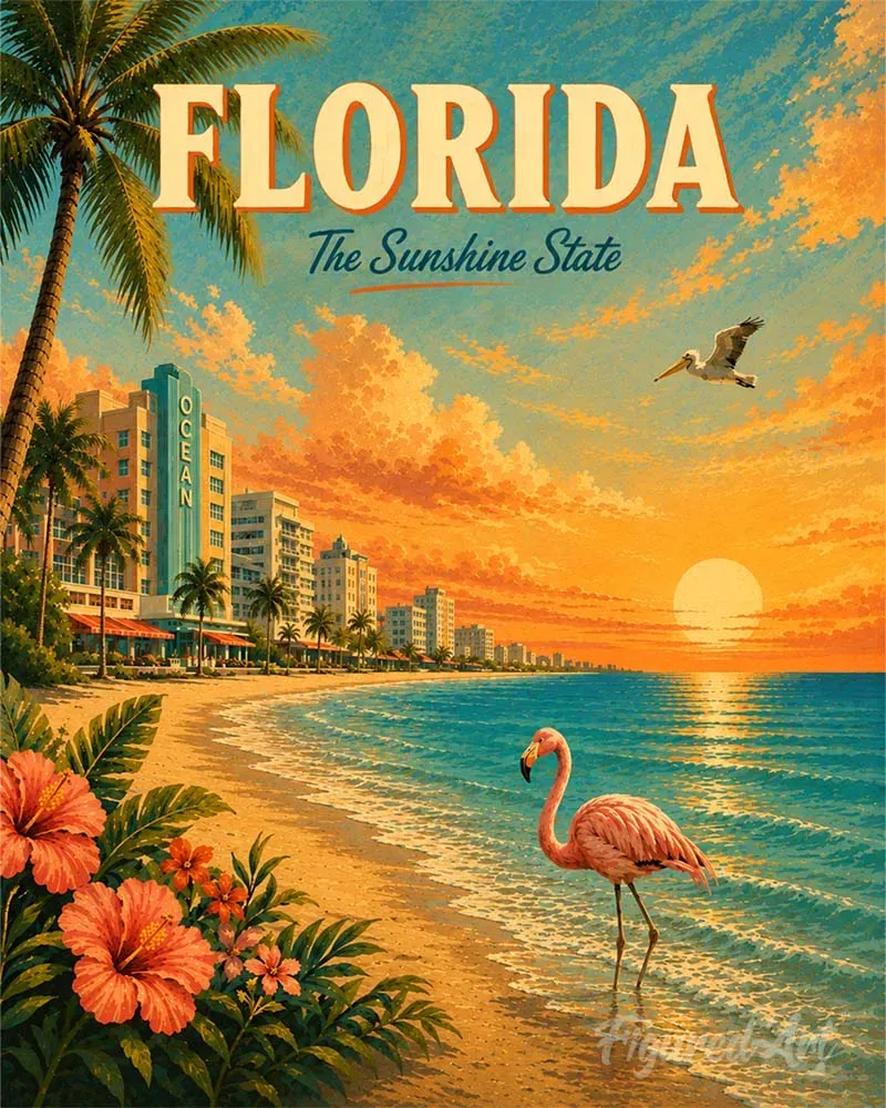 Figured'Art Vintageposter Florida The Sunshine State schilderen op nummer 40x50 cm