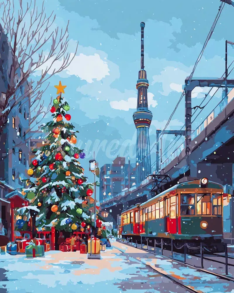 Figured'Art Kerst in Tokio diamond painting 40x50 cm winter
