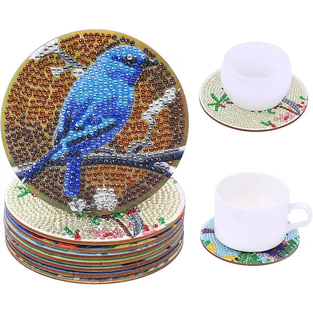 Figured'Art Vogels diamond painting onderzetters 10x10cm 8 stuks