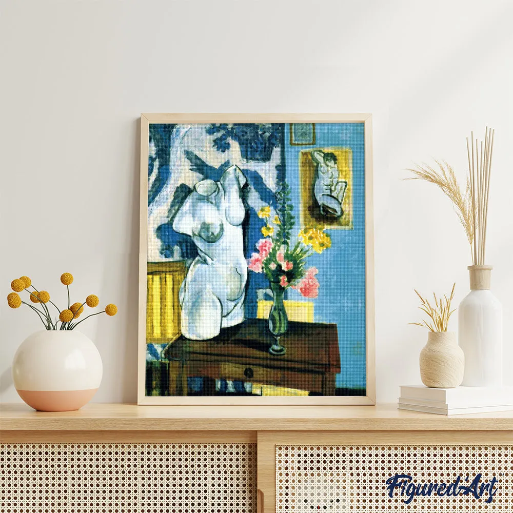 Figured'Art Gipsen torso met bloemenboeket diamond painting 40x50 vierkant