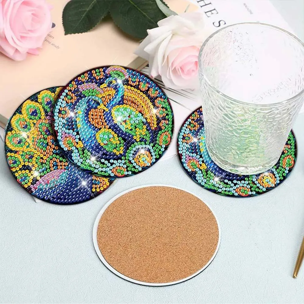 Figured'Art Pauw onderzetters diamond painting 5D 8 stuks kurk