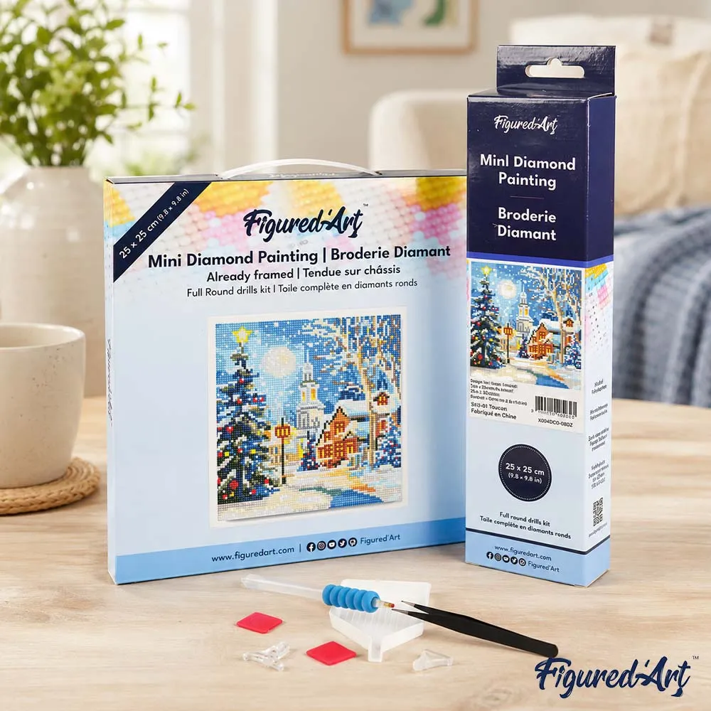 Figured'Art Besneeuwde kerststraat mini diamond painting 25x25 cm