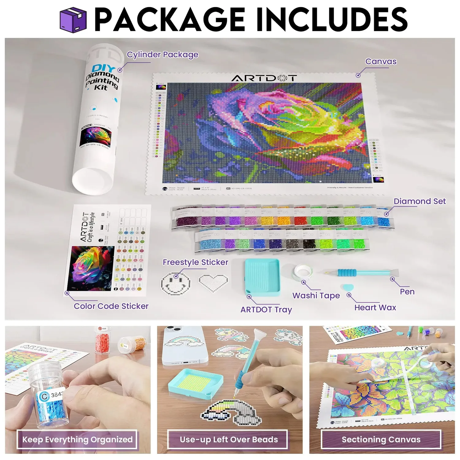 ARTDOT Rozen Diamond Painting Kit Rond 35x25 cm Beginner