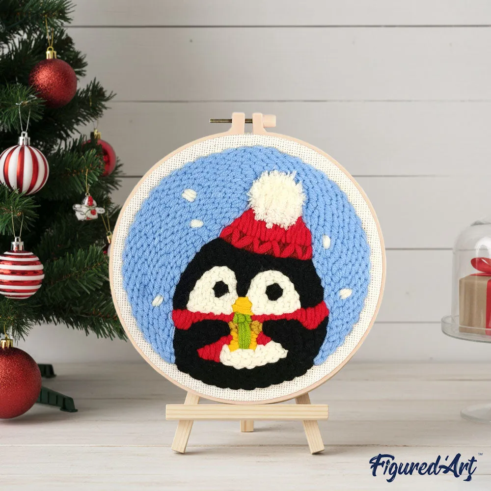 Figured'Art Punch Needle Kerstpinguïn pakket 20cm wol