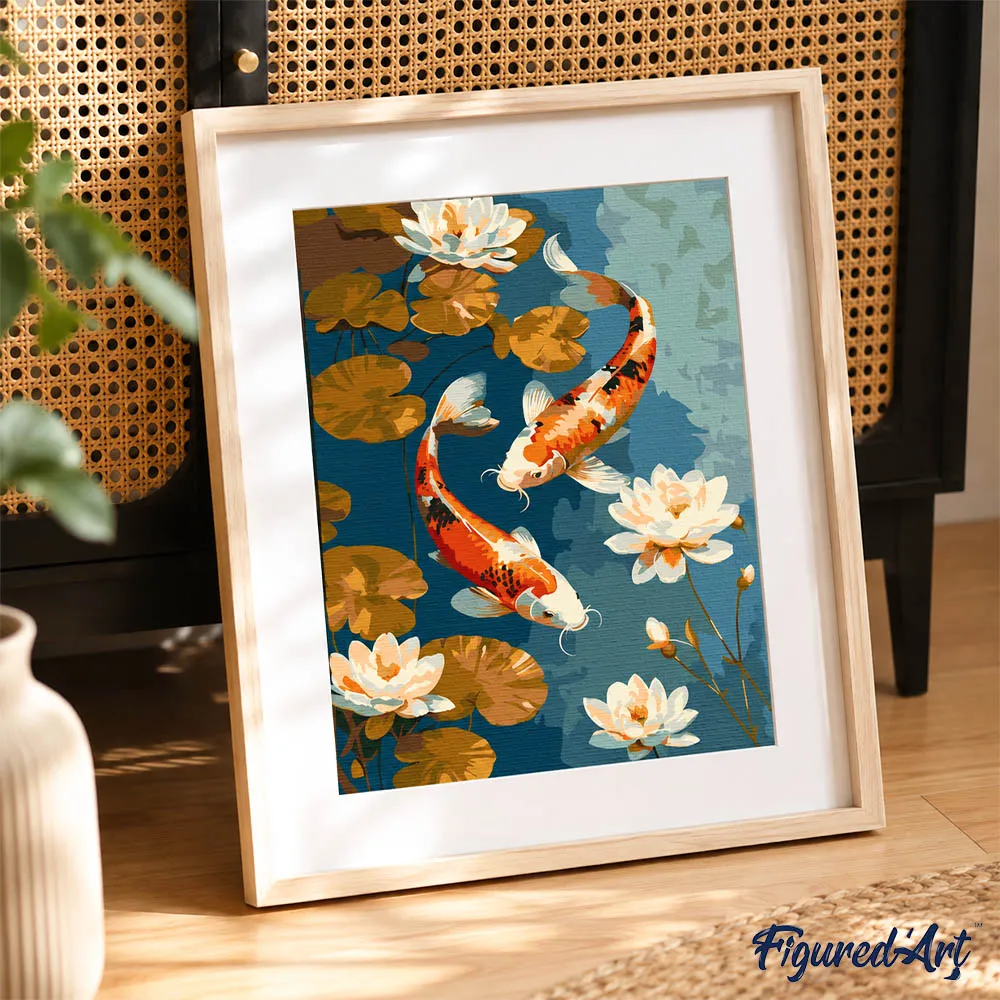 Figured'Art Vintage Koi Karper Bloemen schilderen op nummer cadeauset