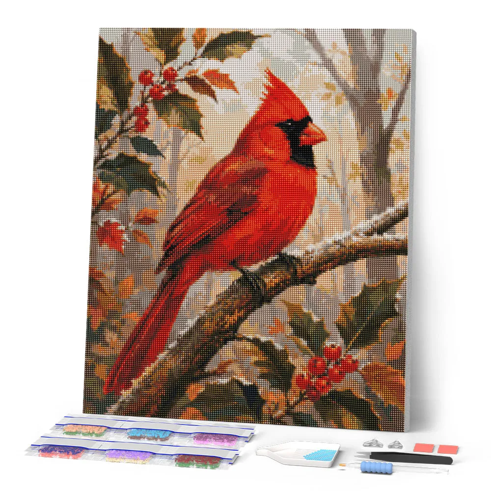 Figured'Art Rode Kardinaal Berijpte Tak diamond painting 40x50 cm