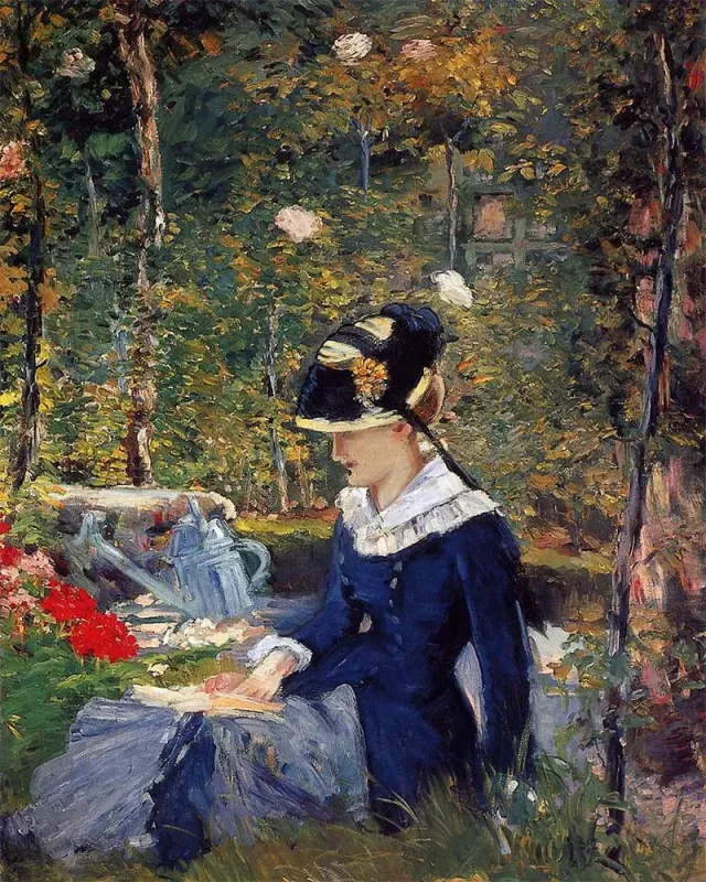 Figured'Art Jonge vrouw in de tuin Manet diamond painting 40x50 cm