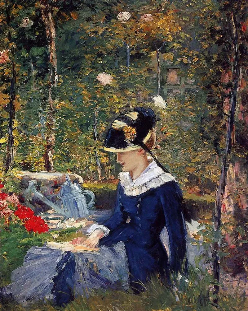 Figured'Art Jonge vrouw in de tuin Manet diamond painting 40x50 cm
