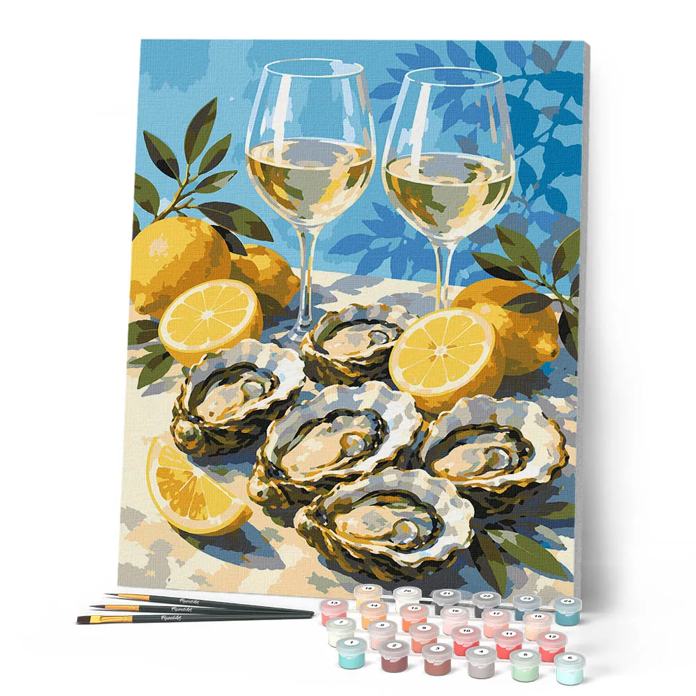 Figured'Art Oesters en Wijn Schilderen op Nummer 40x50cm Stilleven