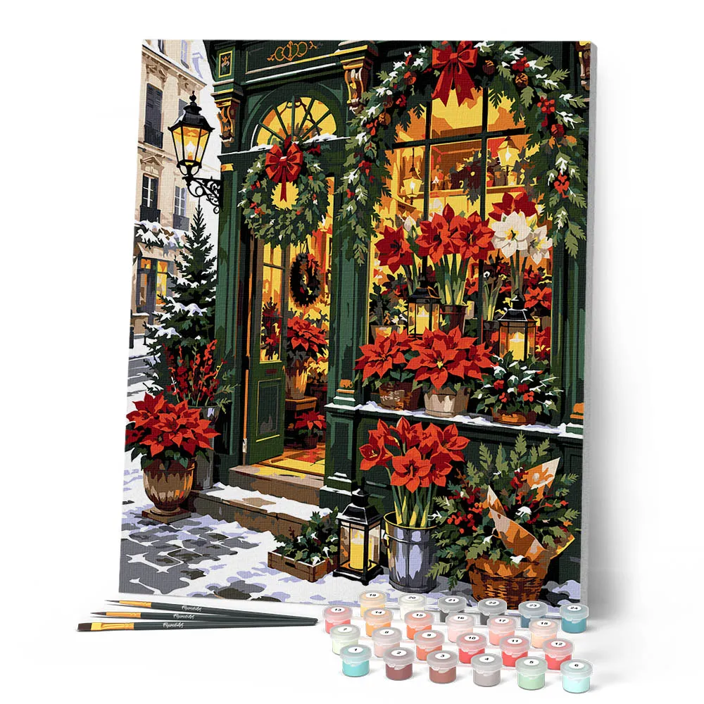 Figured'Art Bloemenwinkel met Kerst schilderen op nummer 40x50 cm gevorderd