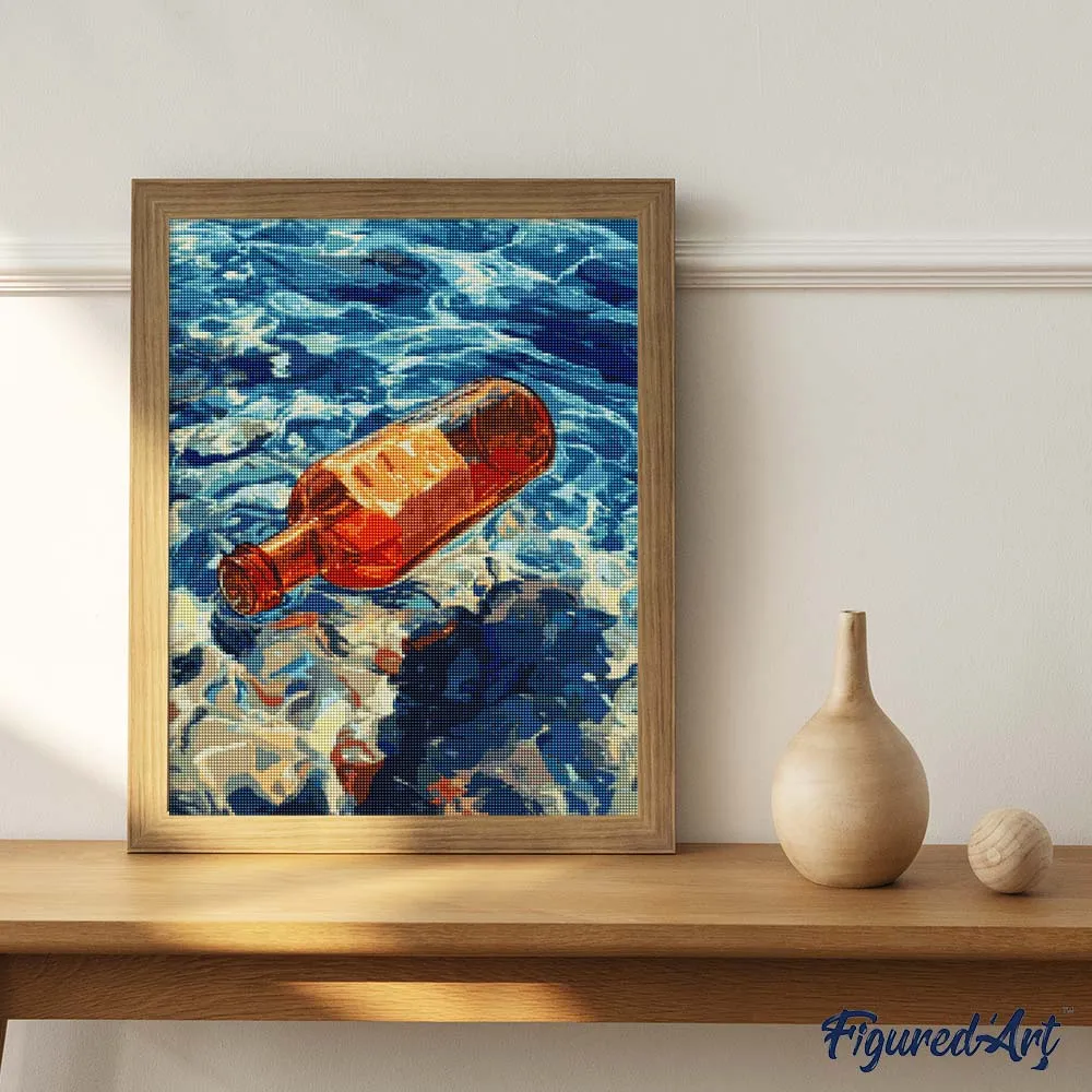 Figured'Art Flessenpost diamond painting vierkant full drill stilleven zee