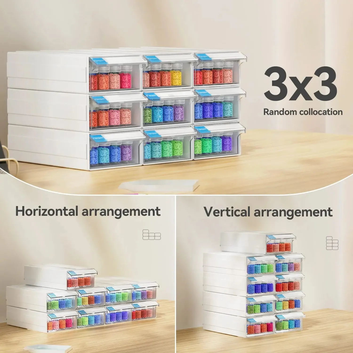 ARTDOT Diamond Art opbergbox 2 laden 64 flessen rond acryl