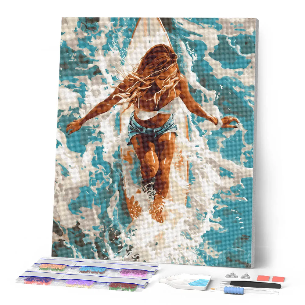 Figured'Art Vrouw in zonovergoten oceaan diamond painting 40x50