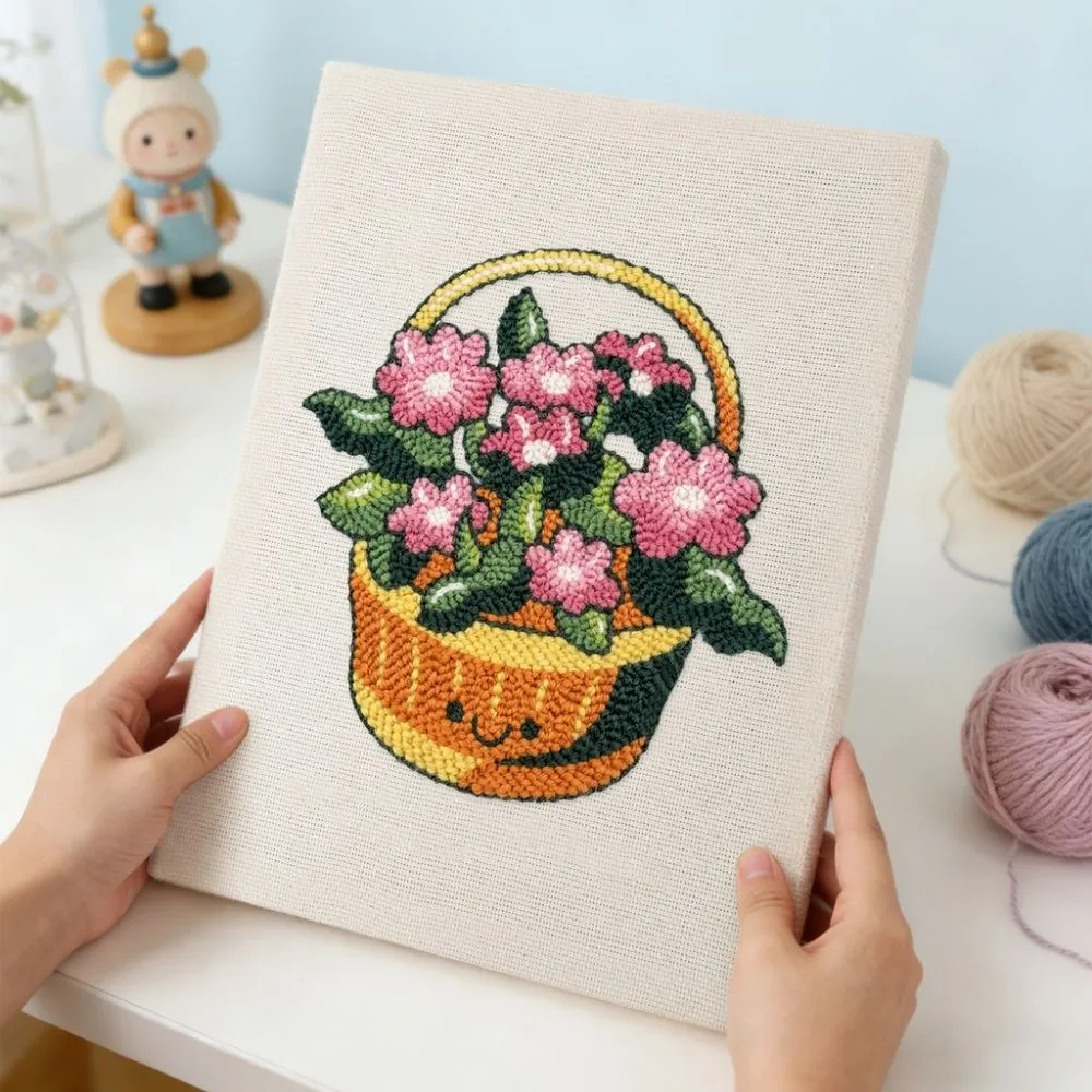 Figured'Art Bloemenmand punch needle pakket 20x30 cm katoen