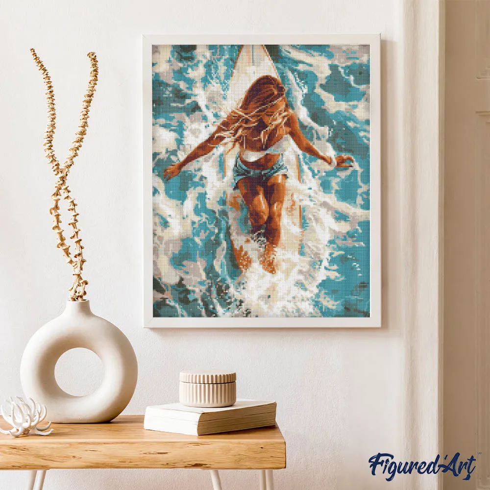 Figured'Art Vrouw in zonovergoten oceaan diamond painting 40x50