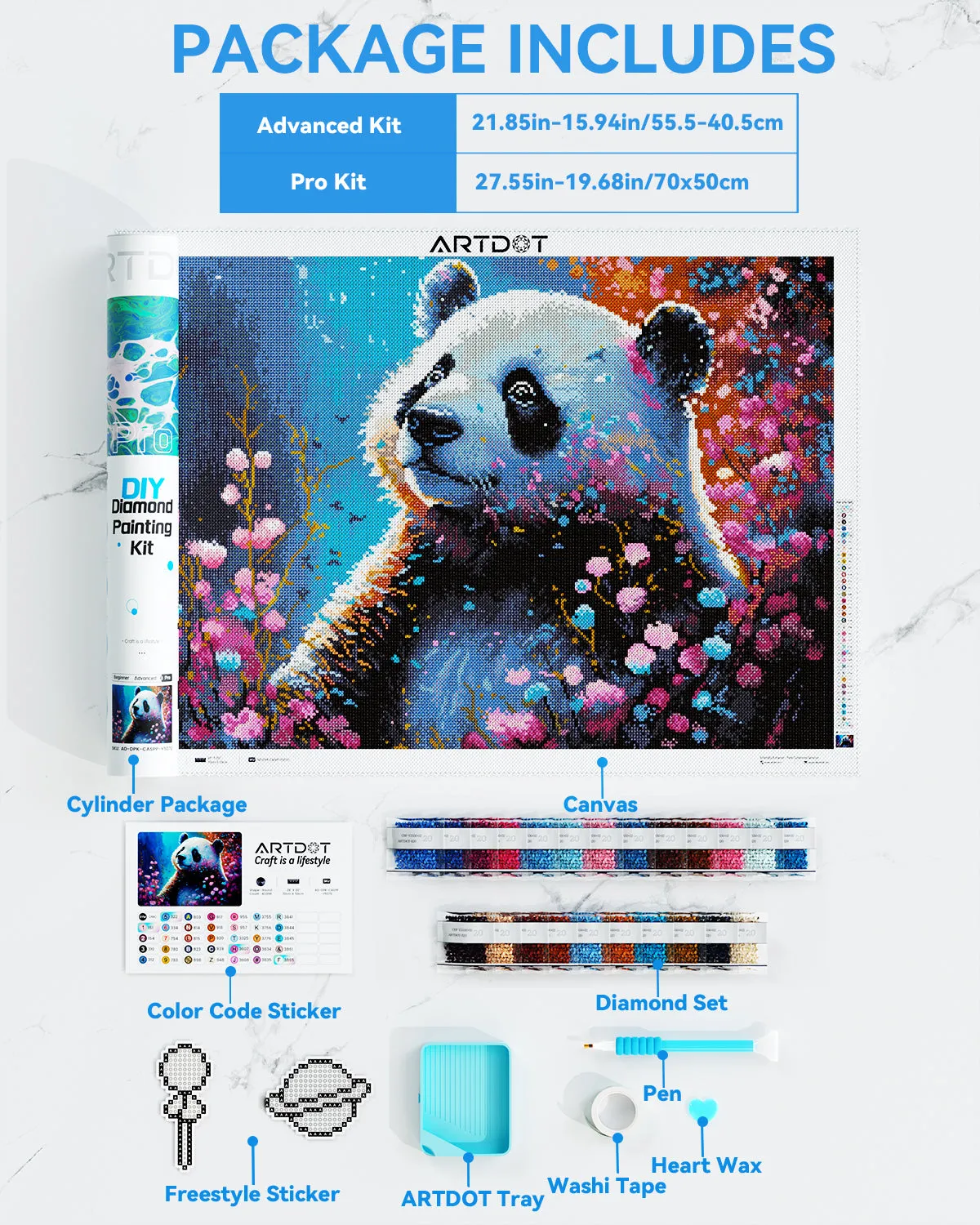 ARTDOT Bloeiende Panda diamond painting 50 x 35 cm