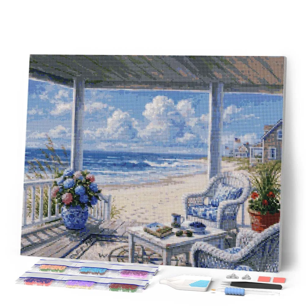 Figured'Art Veranda van Kustsereniteit diamond painting 40x50 cm zee