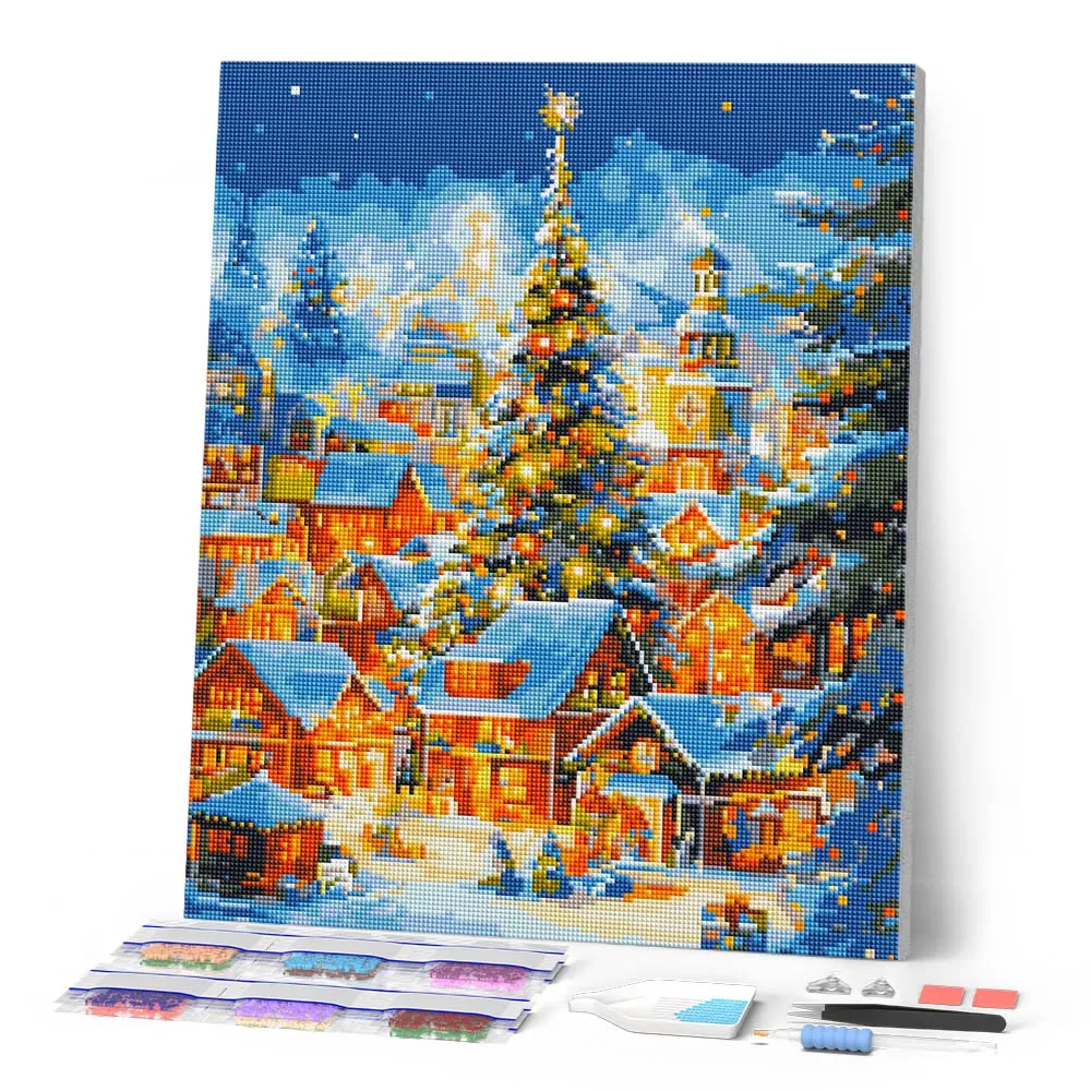 Figured'Art Sprankelend Kerstdorp Diamond Painting full drill
