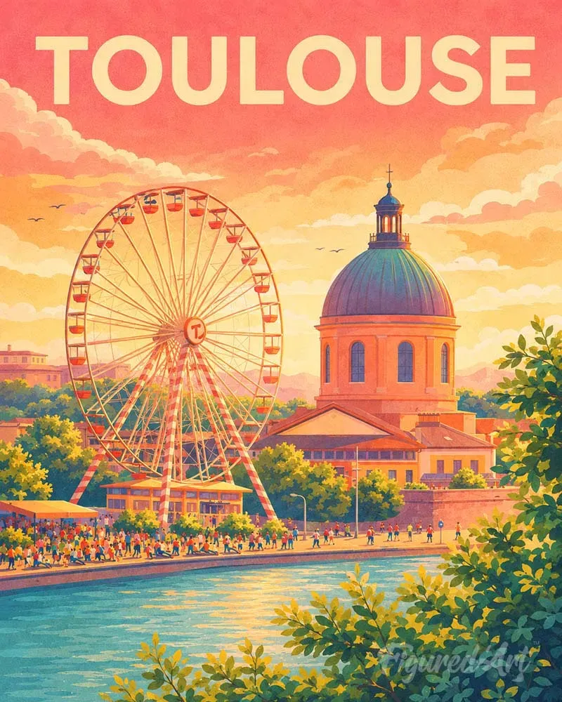 Figured'Art Reisposter Reuzenrad Toulouse schilderen op nummer 40x50 cm poster