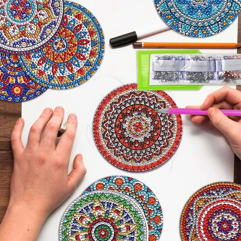 Figured'Art Mandala diamond painting onderzetters 8 stuks kurk