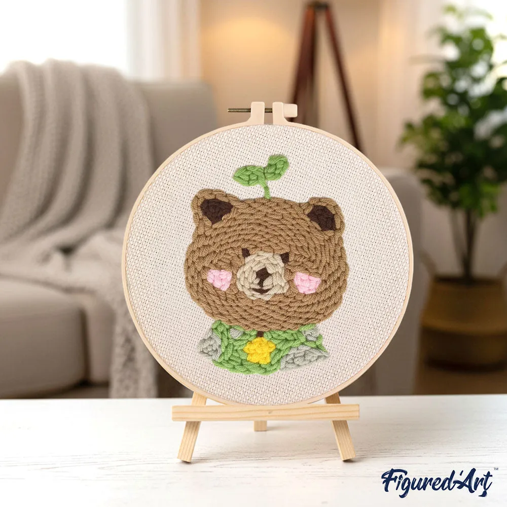 Figured'Art Bruine beer 2 punch needle pakket 20x20 cm wol
